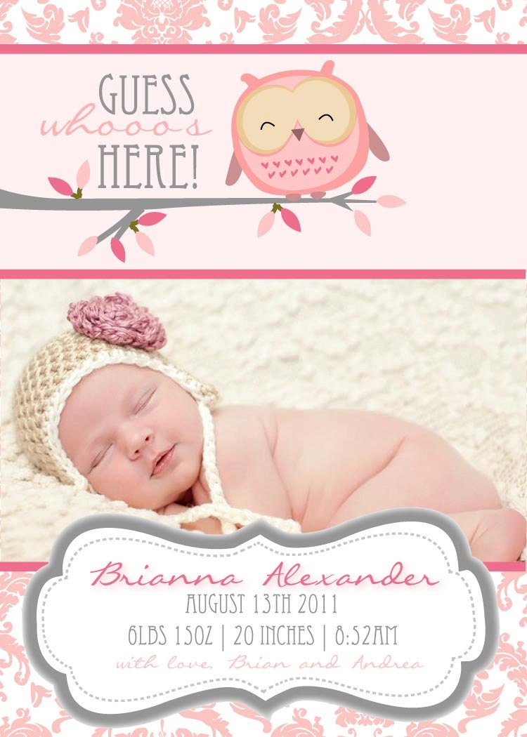 Cute Owl Birth Announcement-Digital File Only