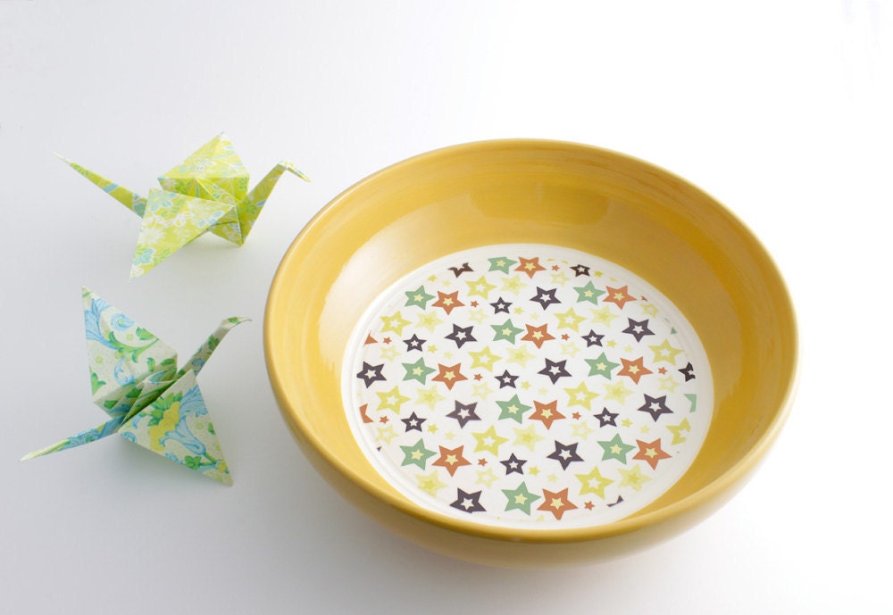 Mustard Yellow Bowl with Star Origami Paper Graphic Decal
