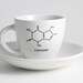 Espresso Cups Set of 4 with Saucers, Black and White Caffeine Molecule