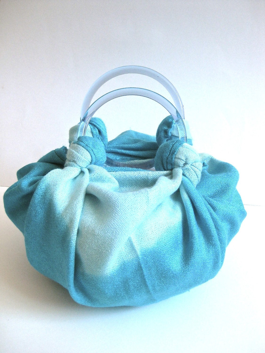 Blue and Teal Pashmina Purse With Clear Blue Handles - Bahama Waters