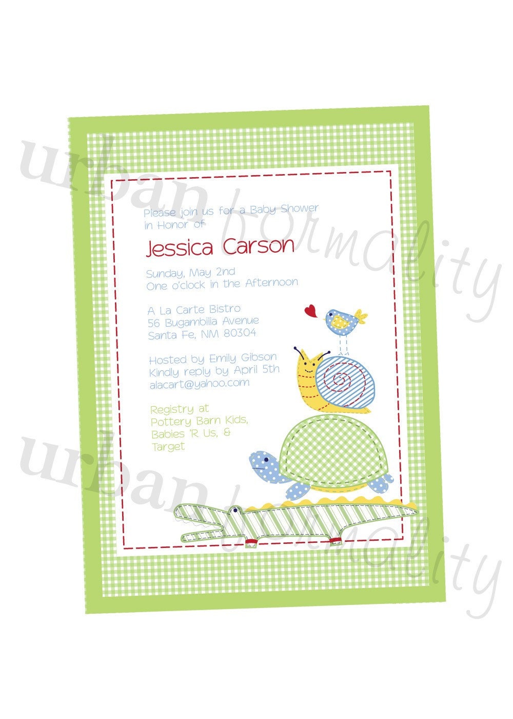 Printable PDF- Cheerful Critter Baby Shower Invite