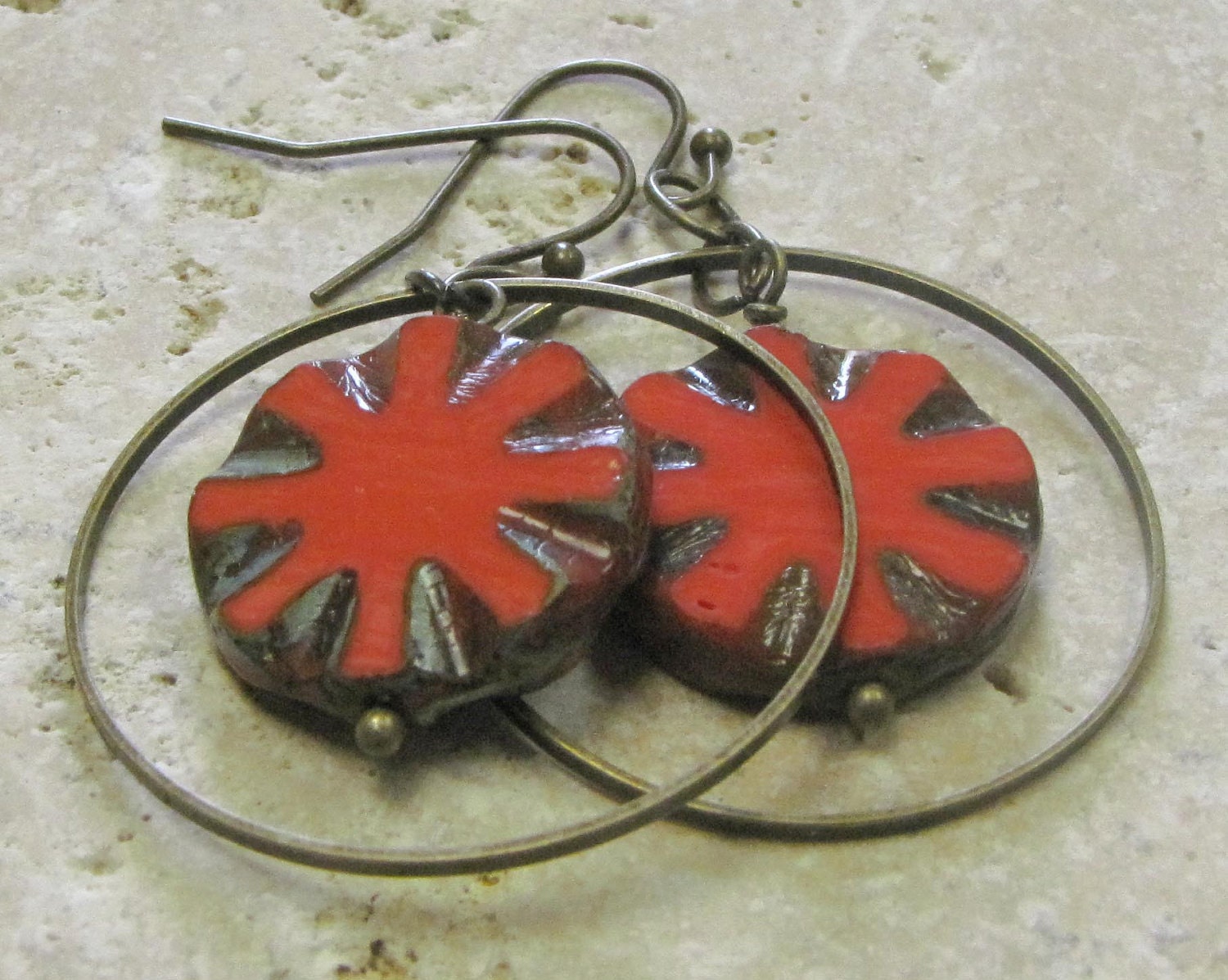Red Daisy Hoops