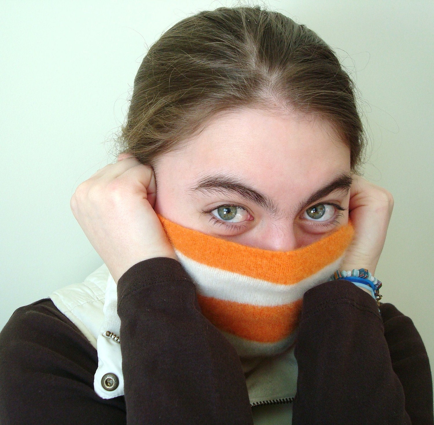 Cashmere Buff ORANGE WHITE Gaiter Cowl Neck Warmer WormeWoole