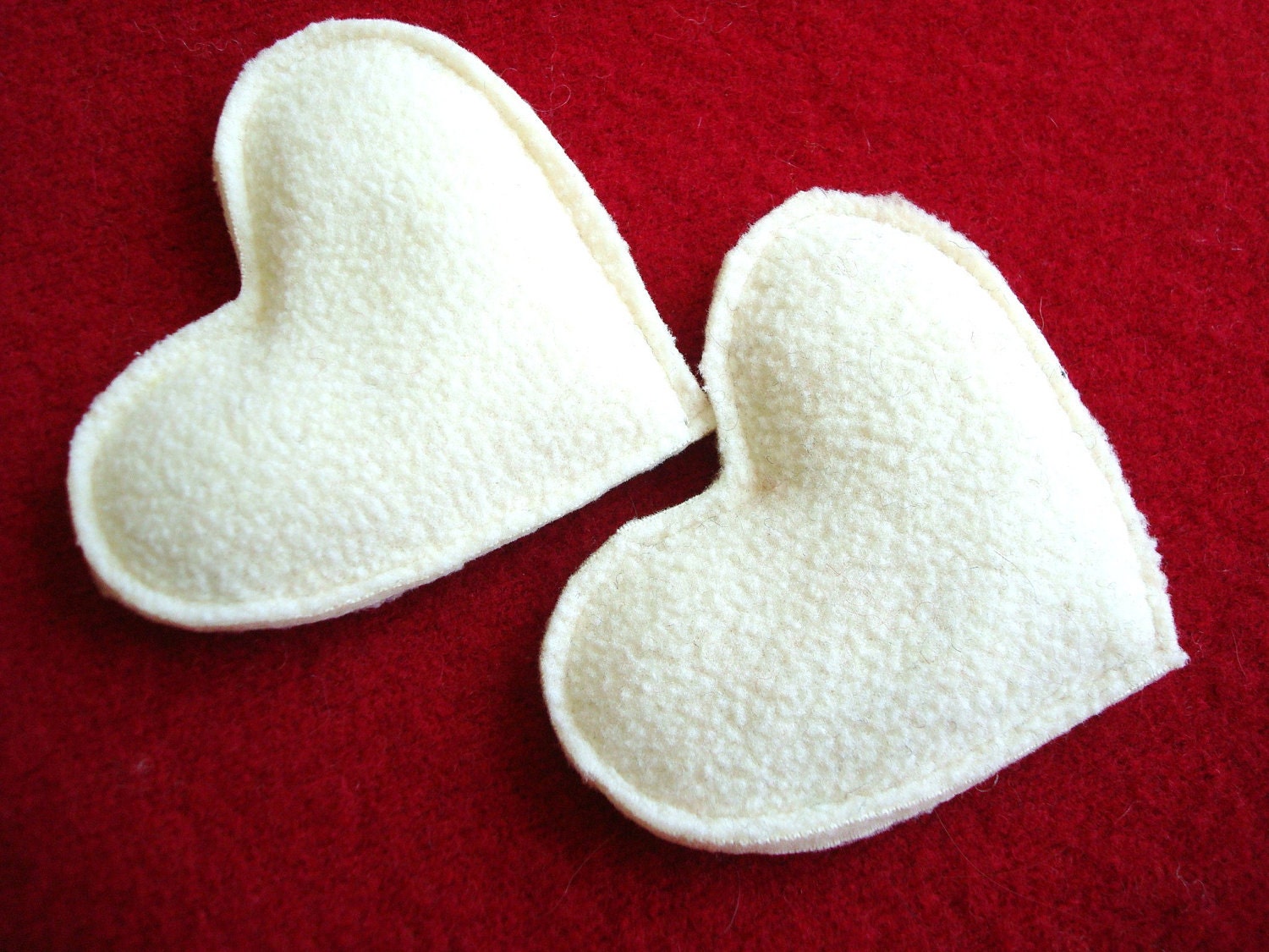 Pocket Hand Warmers Fleece VANILLA CREAM Hearts Eco Friendly by WormeWoole