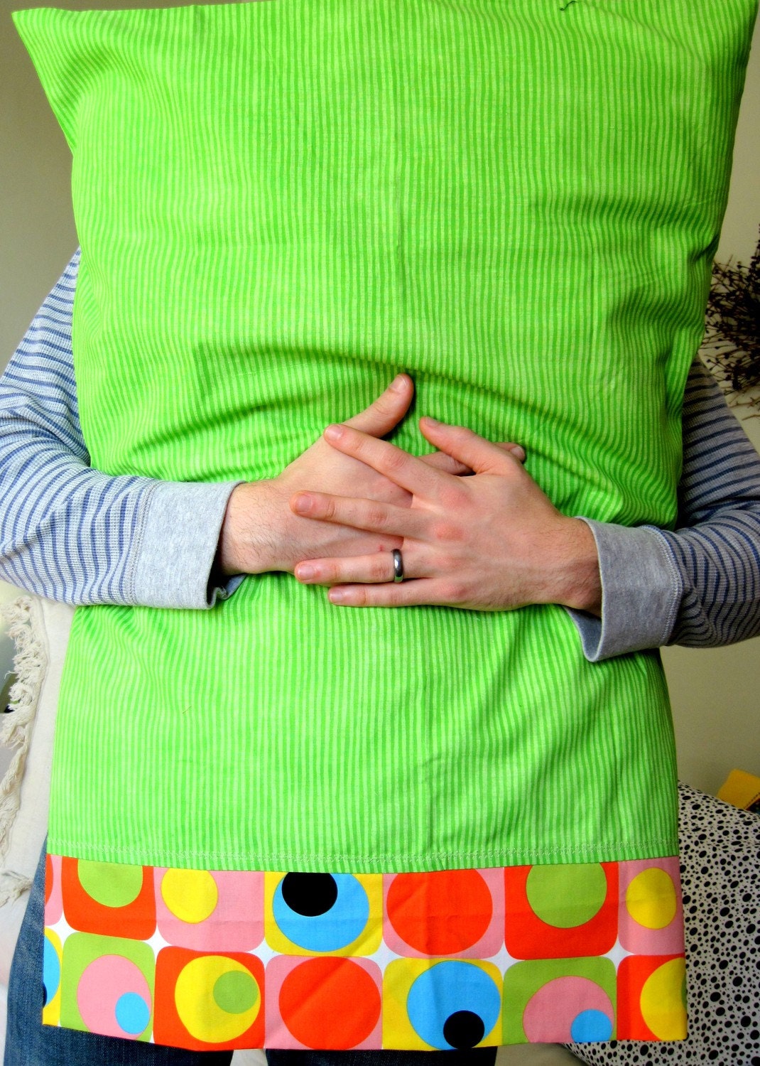 Bedroom Pillowcase - Green and Orange Mod
