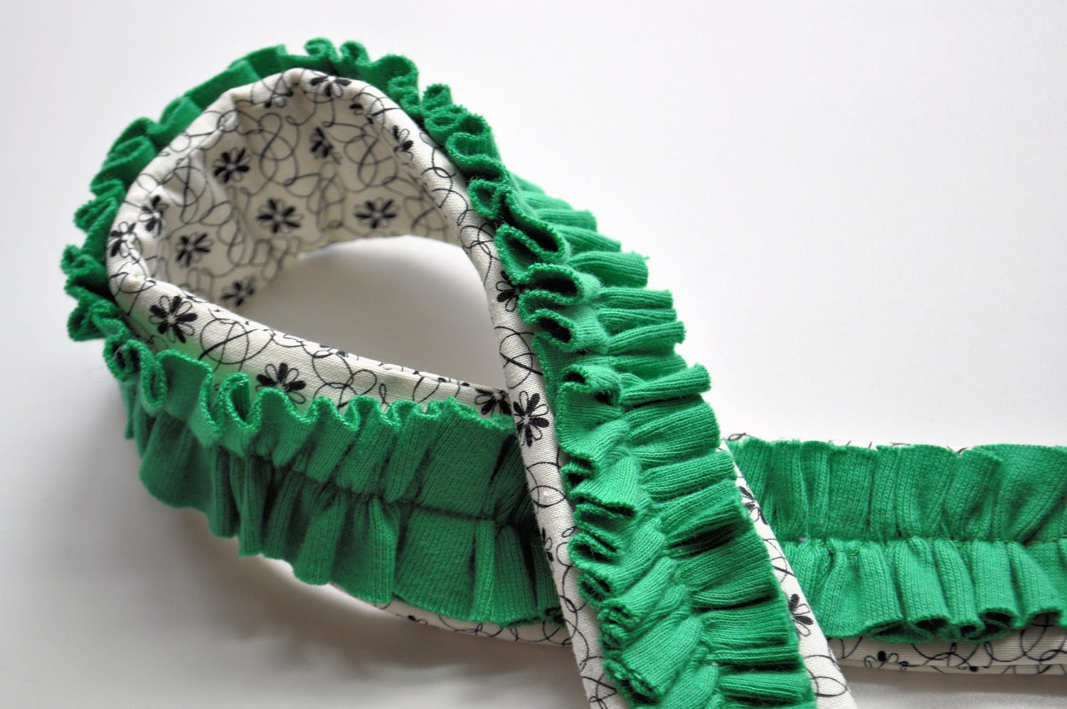 Cream and Black Vine Flowers with Emerald Ruffle Camera Strap Cover