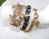 Stacking Snowflake Obsidian/Leaf/Acorn/ and Heart Vintage Bracelets