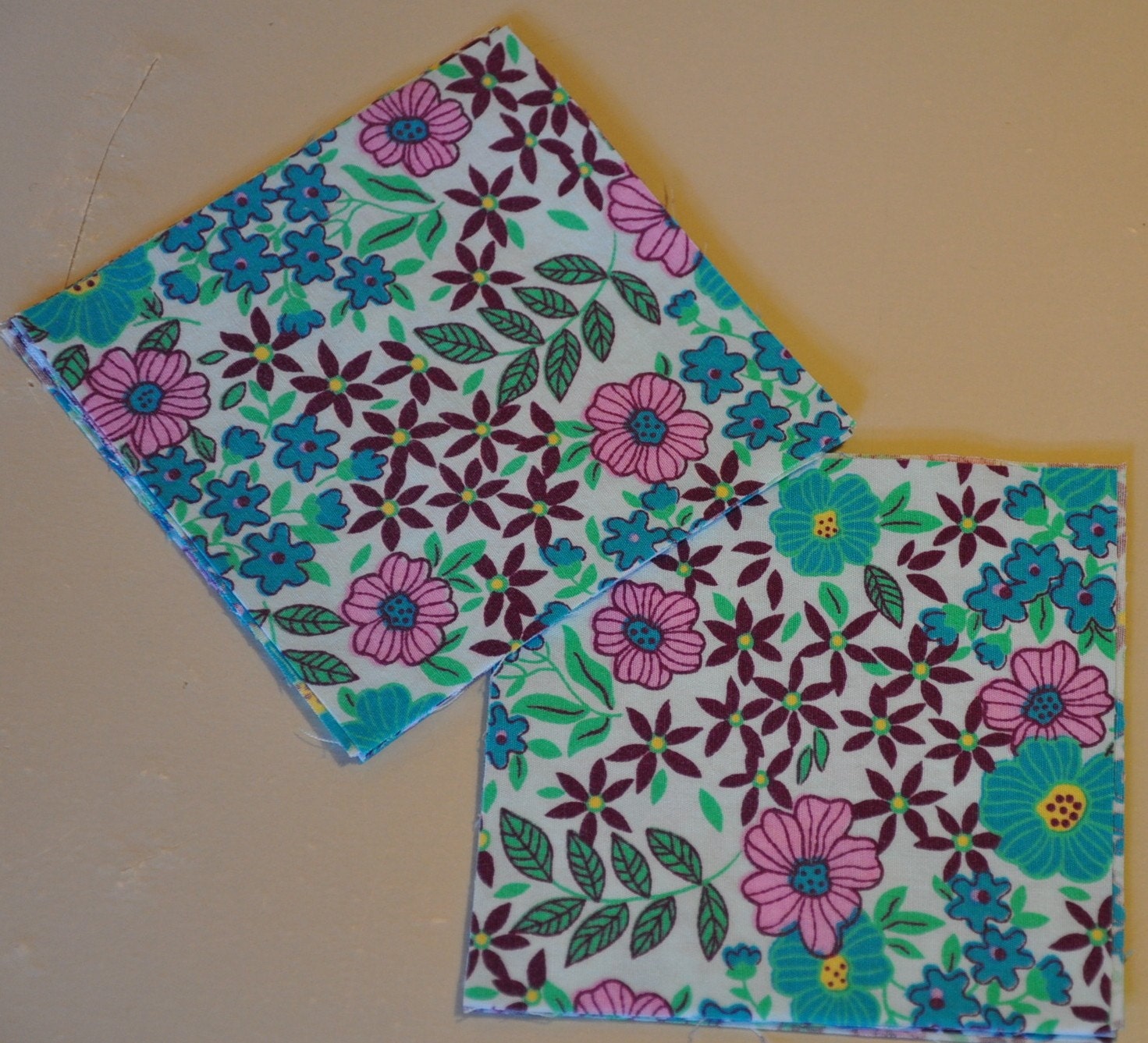 4 INCH SQUARES - Quilting & Crafting Cotton Blend FABRIC - 13 Pieces Set - Blue Floral