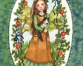 Be My Friend - Original Farm Girl and Cat Illustration