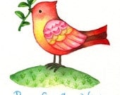 Praise God Blessings Bird - Original whimsical painting