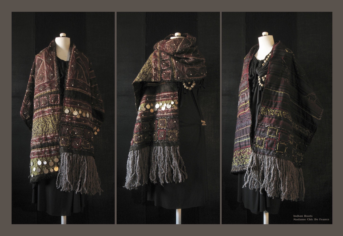 Boho Shawl Stole , Tribal , Ethnic ,Indian Roots , Wearable Art , Hand Stitched Quilted Embroidered , One Of A Kind
