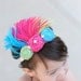THE RIO--Hot Pink, Lime Green, Turquoise Flower & Feather Headband
