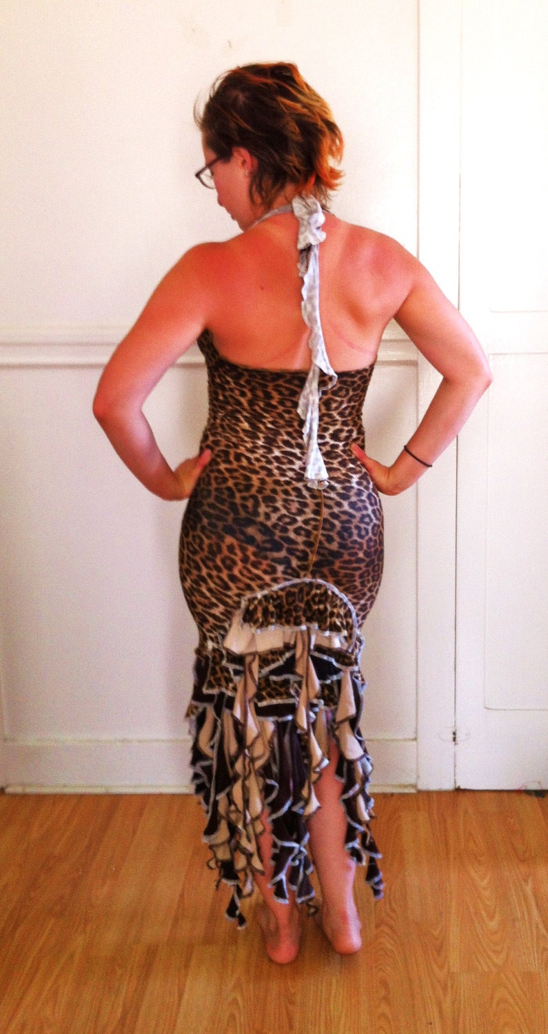 Ready to Ship Jellyfish Dress Tentacles Bustle Animal Print Leopard Festival Burning Man Costume Pixie Halter Dance Steampunk Size Small