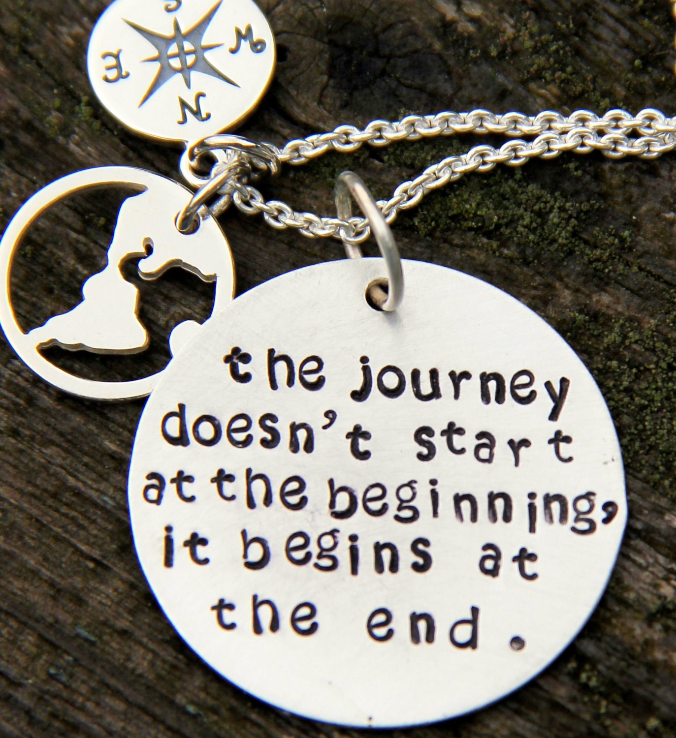 World Necklace, Inspiration Graduation Gift, Journey begins Quote, Compass Necklace, Gift  Her 2012, Inspirational,  World, Earth