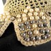 Vintage beaded collar, 1950s sweater or necklace collar with gold crochet, champagne and steel-gray pearls, rhinestones