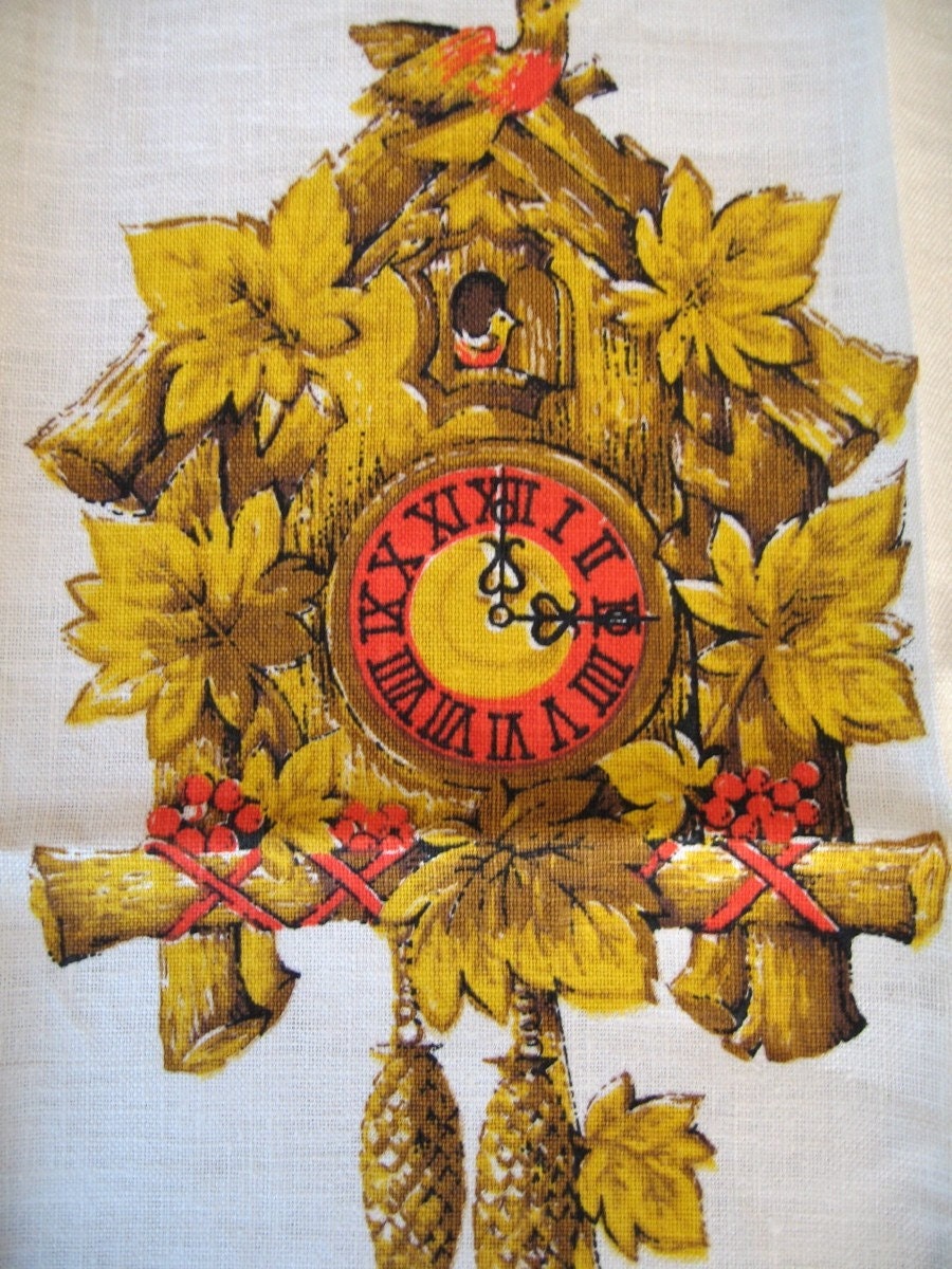Cuckoo kitchen. Superb vtg kitchen or tea towel, linen, MWT. Fantastic condition.