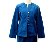 Blue Ultrasuede Classic 1960s Skirt Suit (size Medium - Large)  PAN AM flight attendant costume