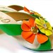 ONEX 1970s Colorful Sandals with Spherical Heels, Leather Flowers and Rhinestones (Size 7 or 7.5)