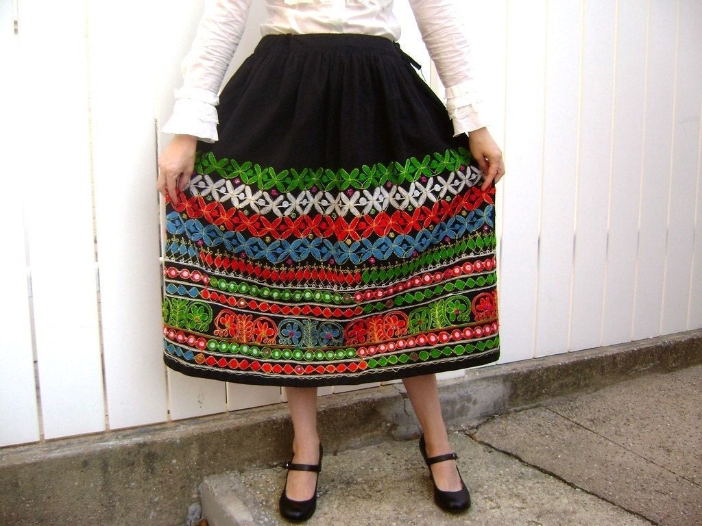 Richly Detailed Indian Skirt with Embroidery and Mirrors