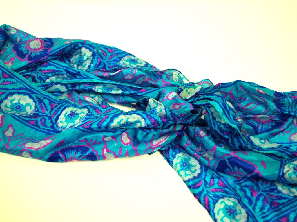 Indian Silk Scarf in Beautiful Blues and Purples