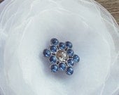 Bride White Organza Flower, bridal applique Corsage Blue Rhinestone Center brooch floral wedding europeanstreetteam