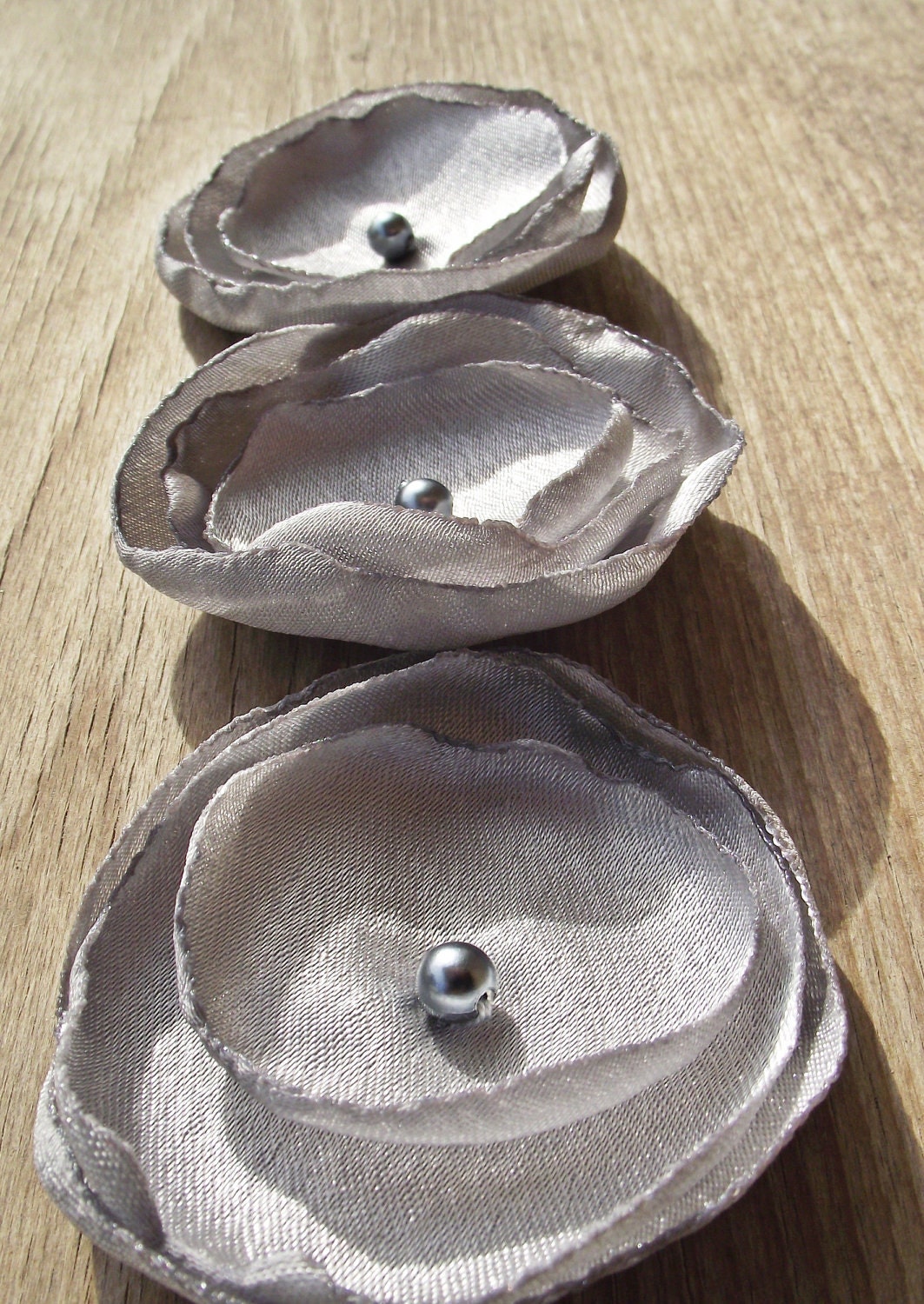 Siver Gray Fabric Flowers applique grey handmade satin flowers corsage sew on diy bridal europeanstreetteam