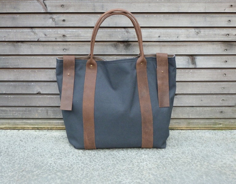 recycled vintage cotton tote bag with leather strap and strap with buckle UNISEX