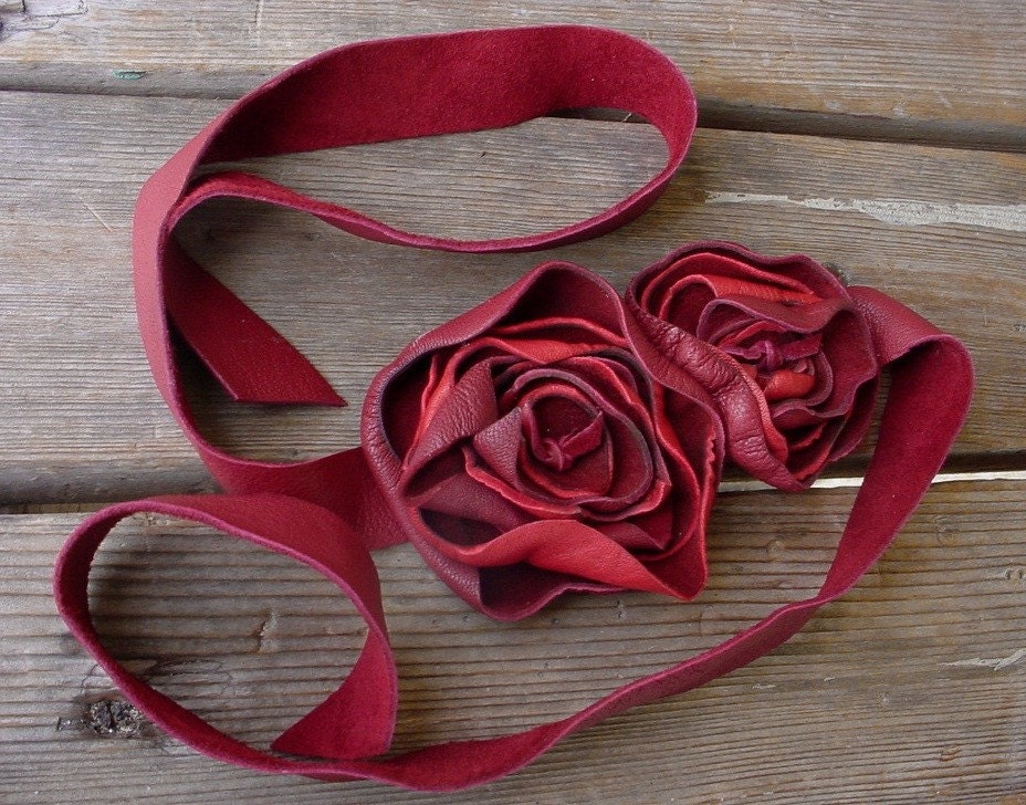 Leather Flower Headband, Choker or Belt Red
