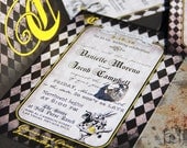 Vintage, Alice in Wonderland Wedding  Invitation set with Mophart Illustrations