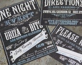 Vintage Vuadeville Chalkboard Art Themed Wedding Invitations. Custom fonts, colors & wording FREE