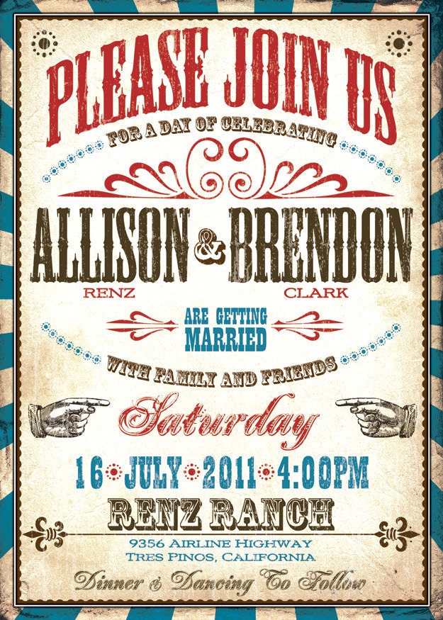Vintage Western Wedding Invitation Set / Vaudeville / Parchment