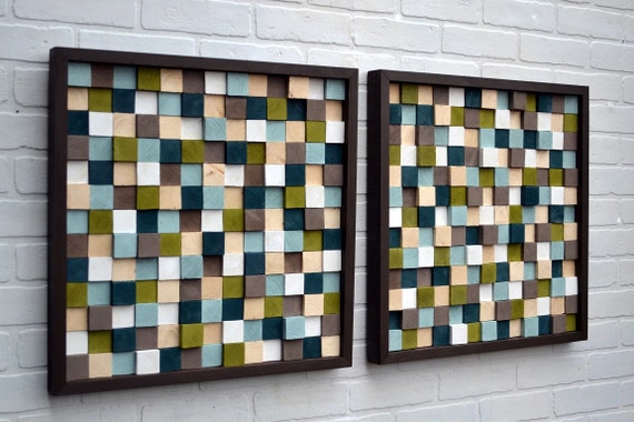 Wood Sculpture Wall Art - Squares - SET - 20x20