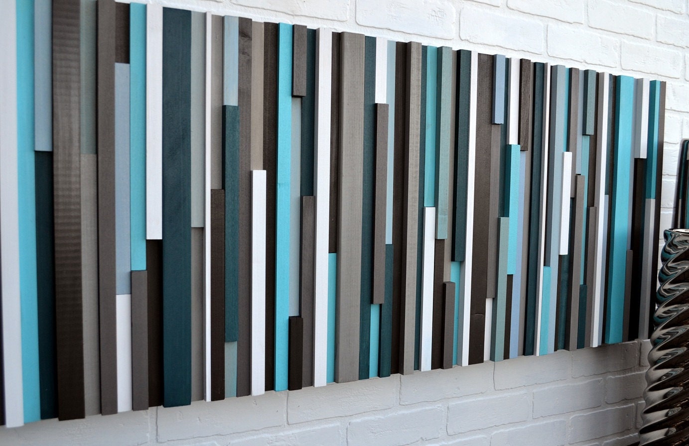 Modern Wood Headboard - Queen Headboard - Reclaimed Wood Sculpture