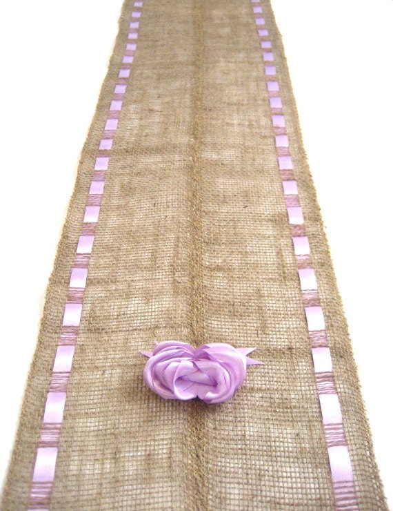 With    wedding Lavender Spring runner table Runner Table Table lavender  Brunch Ribbons Burlap