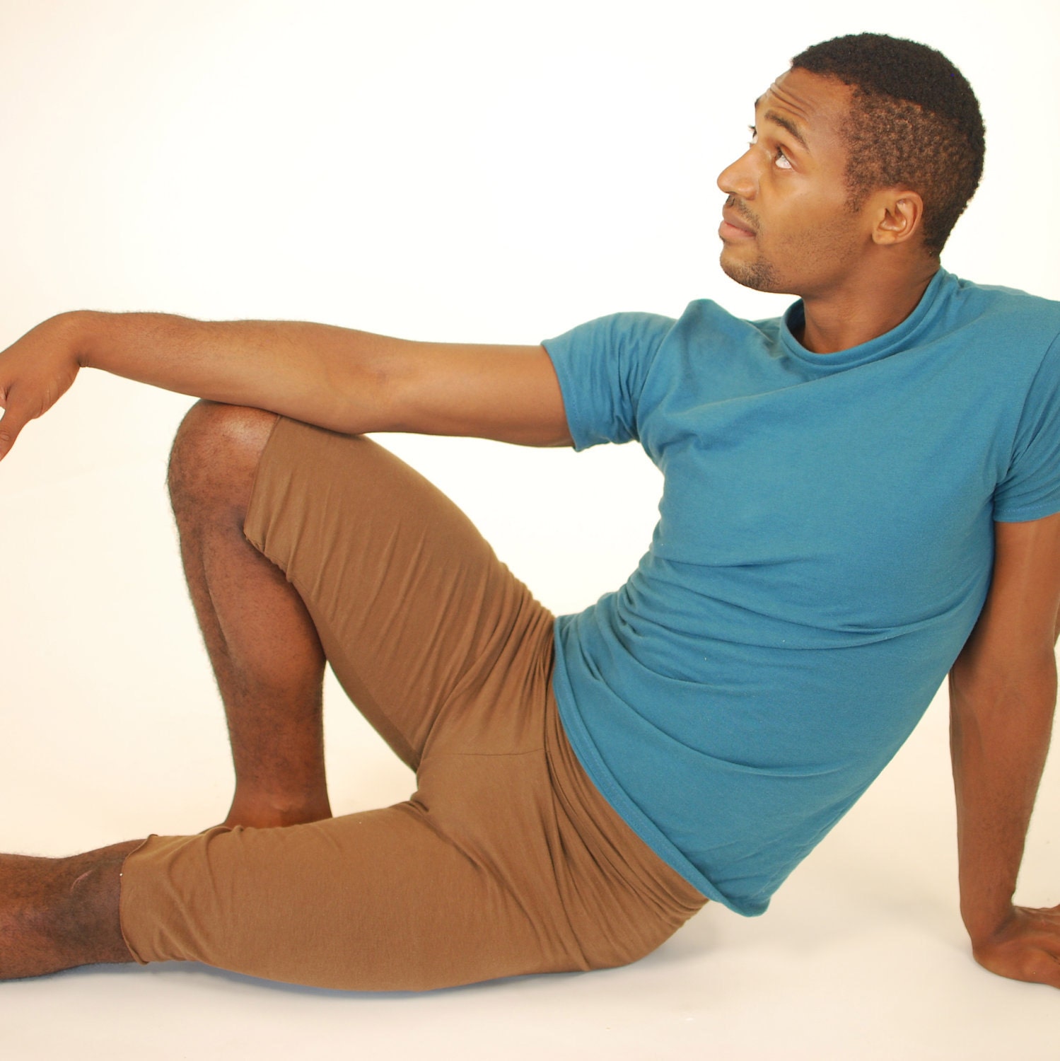 Organic Clothing - Men's Yoga Shorts - Organic Cotton Spandex Jersey - Brown - Eco Friendly
