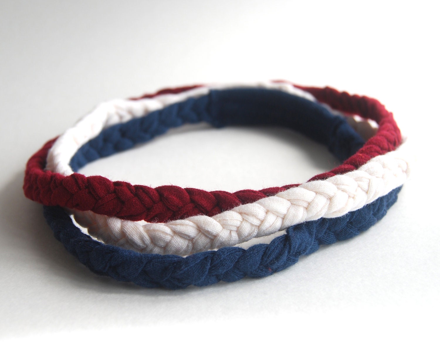 Braided Headband - Red White Blue - Patriotic Colors  - Eco Friendly - Organic Clothing - Set of Three