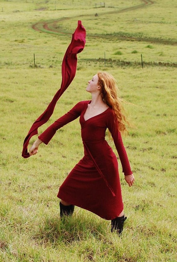 Red Wrap Dress for Women - Organic Cotton Soy Jersey - Eco Friendly - Organic Clothing