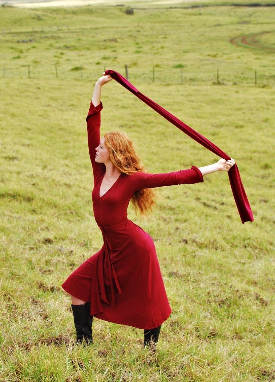 Red Wrap Dress for Women - Organic Cotton Soy Jersey - Eco Friendly - Organic Clothing