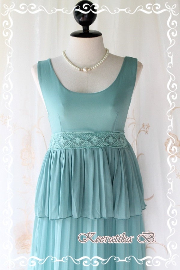 Sound Of Autumn - Classy Lady Gorgeous Maxi Dress Pleated Dusty Powder Blue Green Sweet Goddess Feminine Dreamy Long Dress XS-S