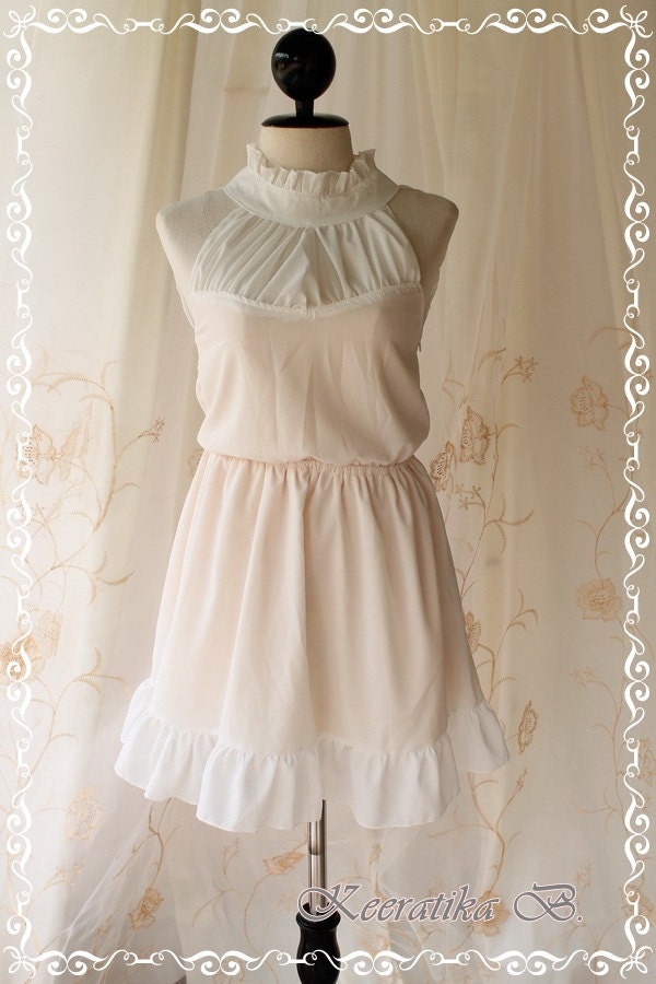 Princess Of Seasons II - Cutie Ivory Sundress Spring Summer Inspired Shoulder Off Classic Victorian Collar Cutie Tie Back Neckline
