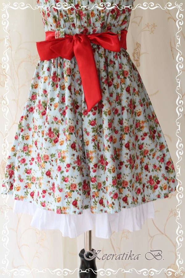 Nature Floral Garden III - Pretty Sweet Spring Summer Inspired  Floral Print Little Cutie Satin Sash Sweet Fresh Vibrant Sundress