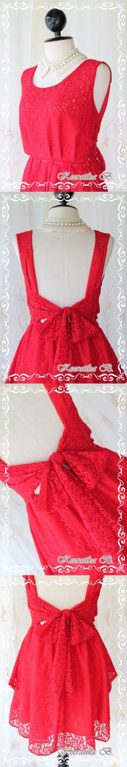 A Party - Cocktail Wedding Prom Party Dinner Night Bridesmaid Dress Gorgeous Burgundy Lace Deep Back Bow Tie Sexy Glamorous Mod Lady Style