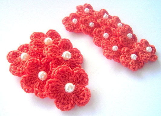 Crochet flowers Mini 15 pcs, 100% cotton quality yarn, papaya, applique, sew on
