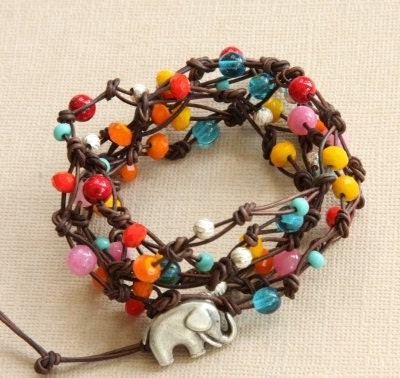 Summer Sale... Knotted GOOD LUCK ELEPHANT leather wrap bracelet