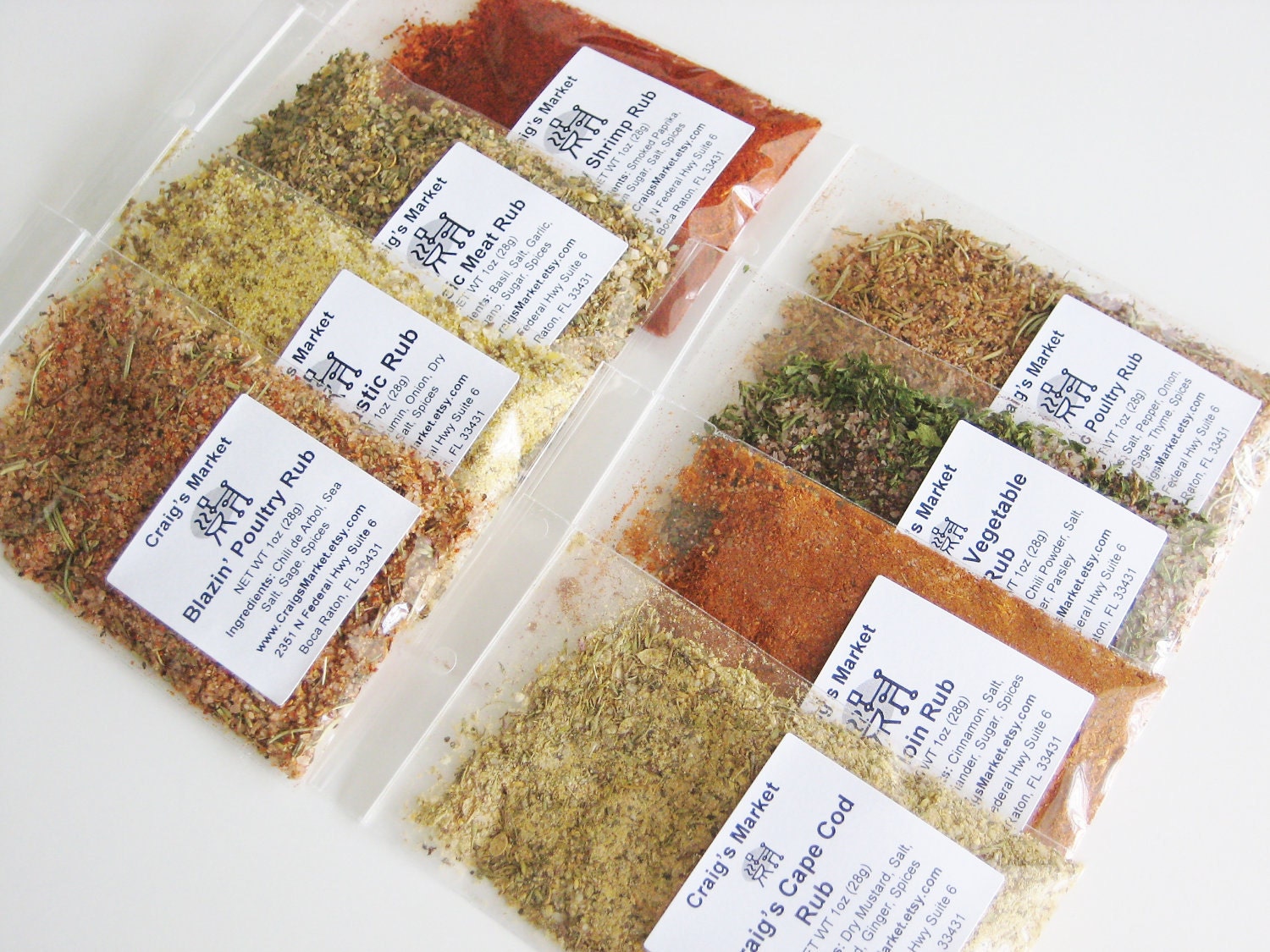 Gourmet Grill Dry Spice Rubs - you choose 8 - resealable bags for easy use & travel - DIY food gift for foodies / BBQ / grill master / guys