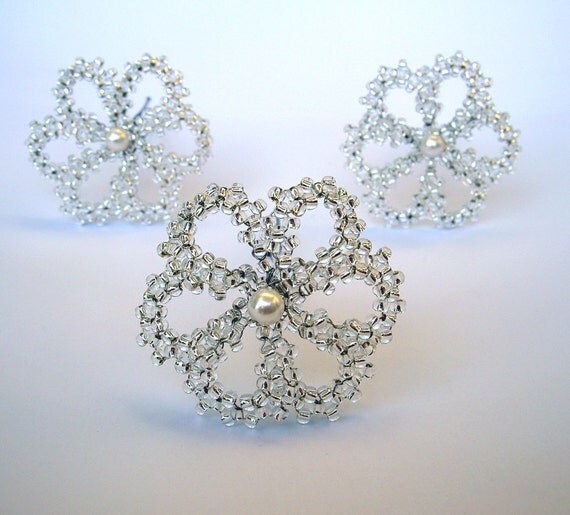 Bridal Hair Pins Flower Hair Pins Beaded Flower Hair by Umis