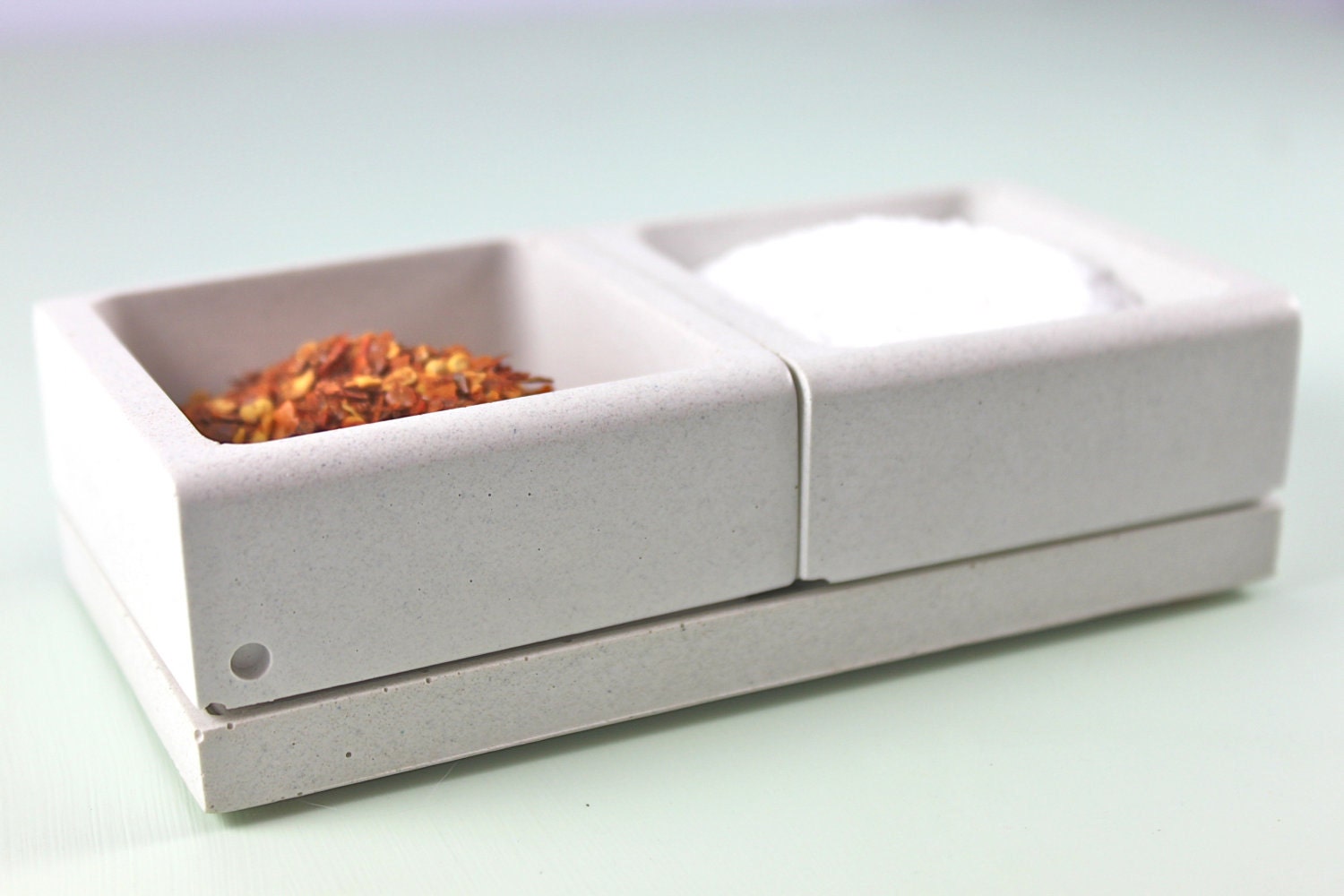 White Concrete Salt & Spice Caddy. Spice Holders. Cement Spice Containers.