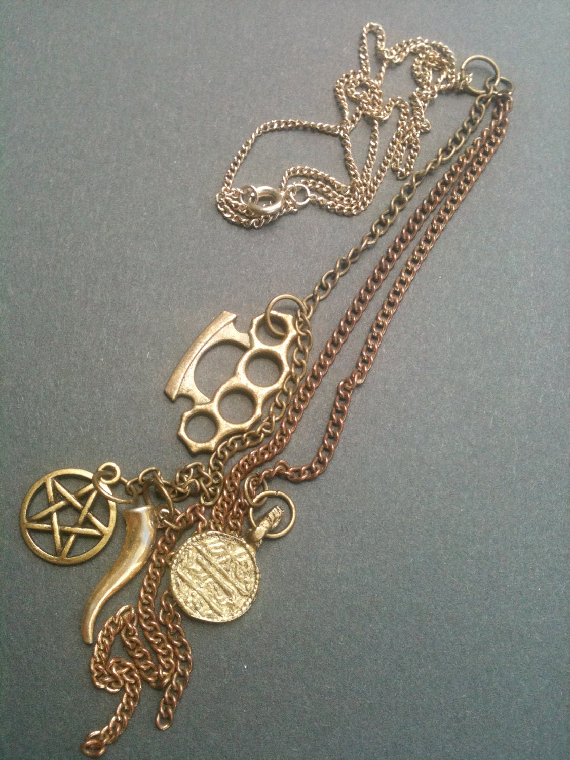 Knuckle Roll Lariat Brass Necklace