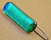 1" Dichroic Barrette - Kiwi Green Teal Fused Glass - Tiny Small Clip - 25mm 2.5cm One Inch