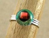 Dichroic Ring Tiny Adjustable - 1/4" 7mm 8mm - Golden Copper Red Orange Peach Fused Glass Double Dot